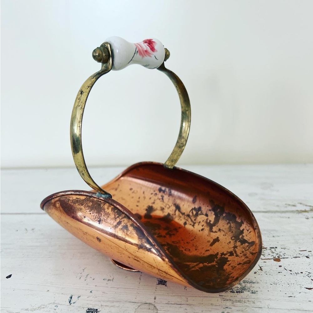 Vintage Copper and Brass Basket Spoon Rest Trinket Dish Small Brass Accent